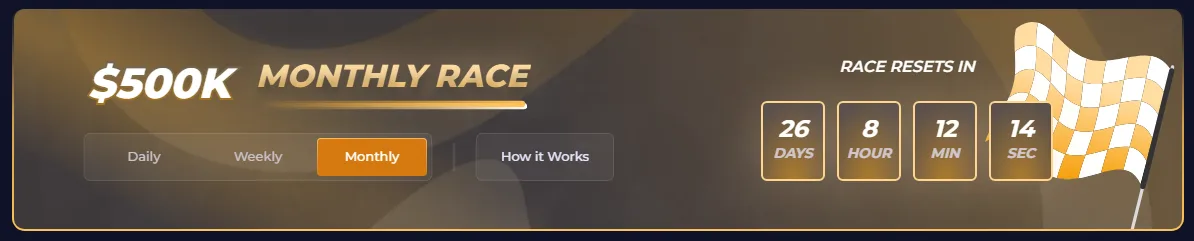 Captured Rainbet $500K monthly race promotion banner