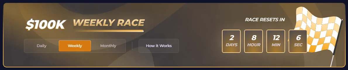 Captured Rainbet $100K weekly race promotion banner